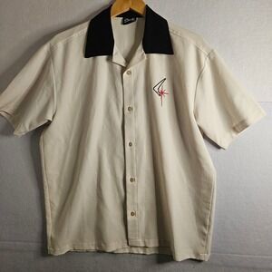 Steady Clothing Mens Bowling Shirt Cream Black Atomic Boomerang Retro ST37070 S